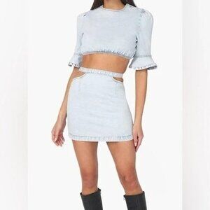 WeWoreWhat Women's Super Light Denim Crop Top and Cut Out Skirt Blue Size S NWT